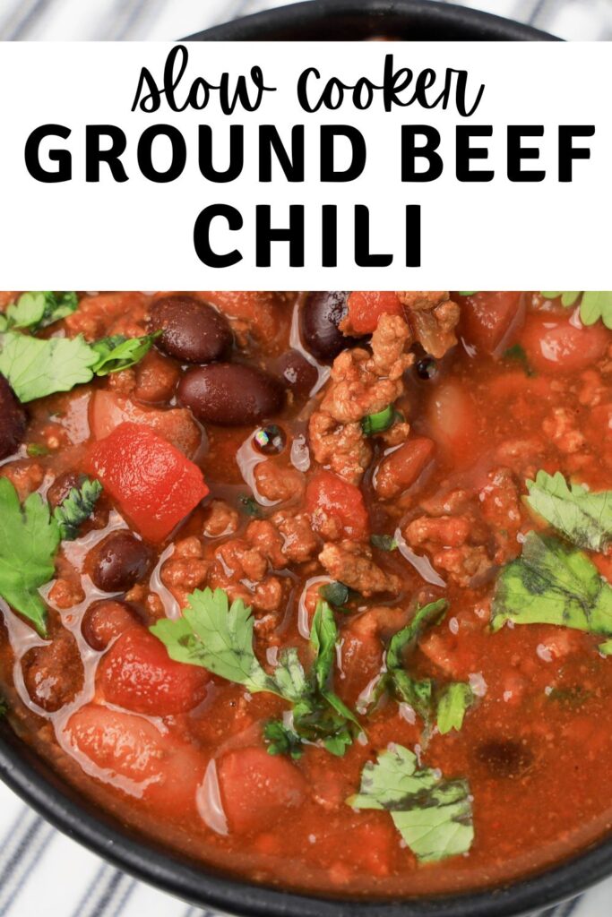 bowl of slow cooker ground beef chili with kidney beans