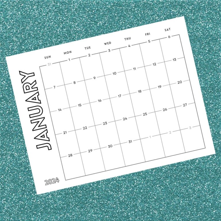 printed January 2024 calendar on green background