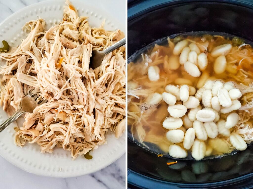 Shredded chicken and gnocchi for crockpot soup
