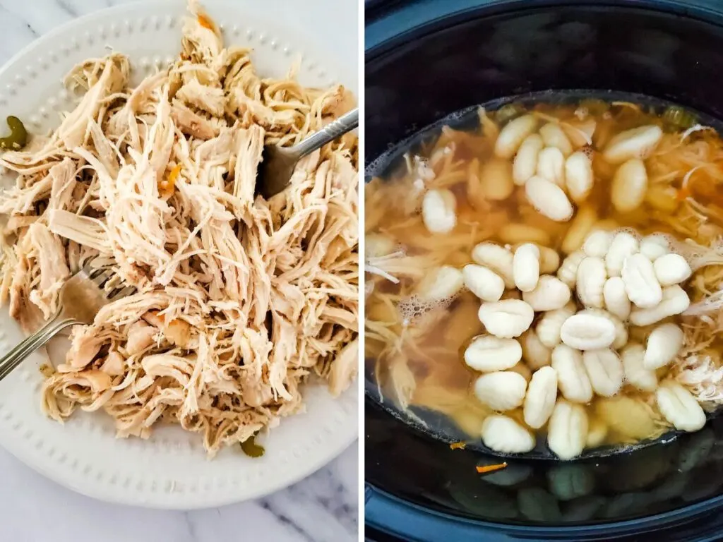 Shredded chicken and gnocchi for crockpot soup
