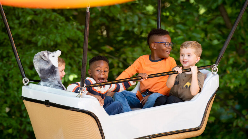 Kids riding Balloon Ride at Busch Garden Williamsburg Virginia